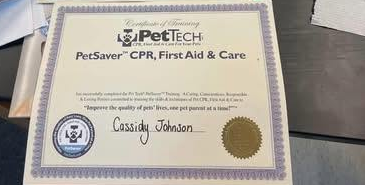 Cassidy Johnson's PetTech PetSaver CPR, First Aid & Care and Veterinary Medical Applications certifications